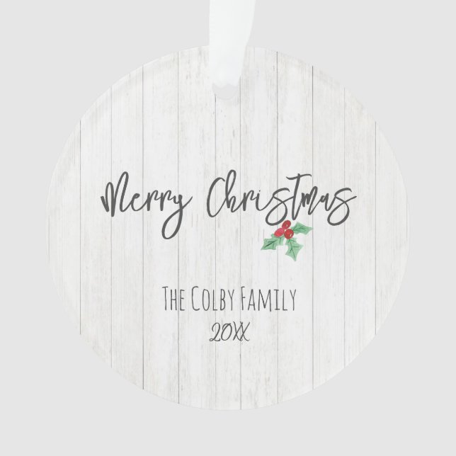 Adorno Rustic Merry Christmas Holly Barn Family Photo (Anverso)