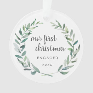 Adorno Rustic Wreath Photo Our First Christmas Engagement