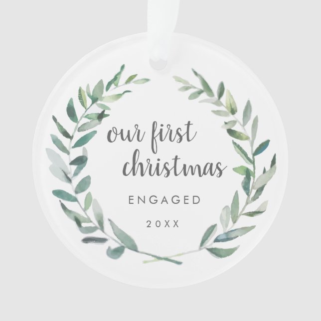 Adorno Rustic Wreath Photo Our First Christmas Engagement (Anverso)