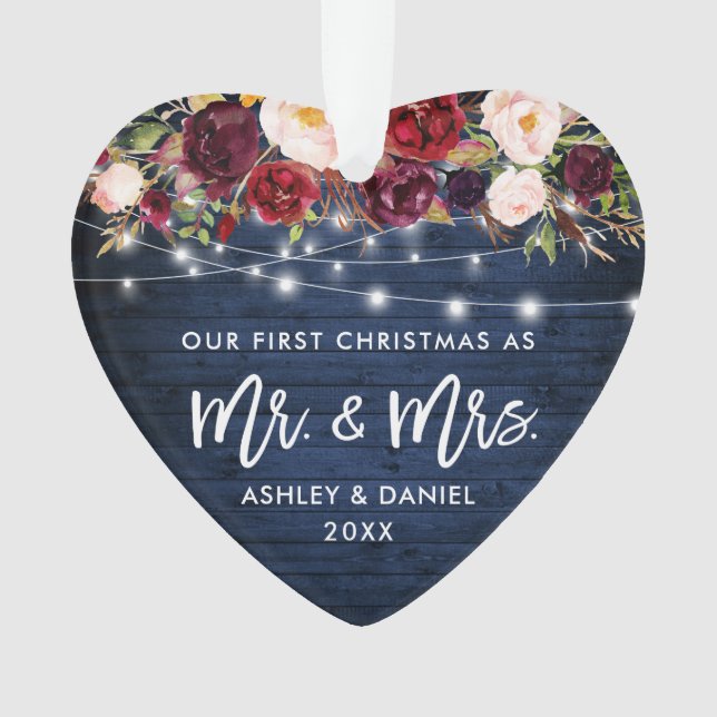 Adorno Rústico Burgundy Floral Ilumina Navidades Azul (Anverso)