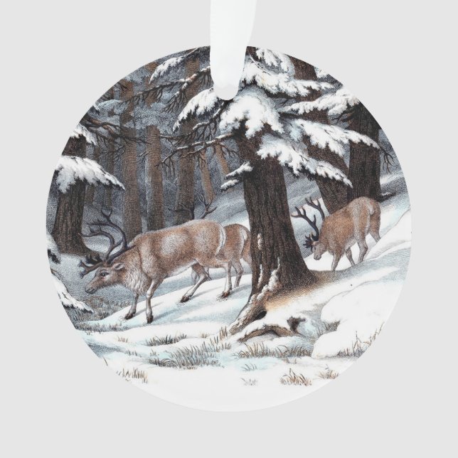 Adorno Rústico feriado de invierno de renos en Woodland,  (Anverso)