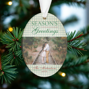 Adorno Saludos de temporada de Gingham Navidad