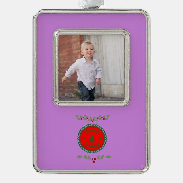 Adorno Saludos de vacaciones con Holly verde 1 foto (Anverso)