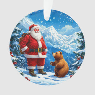 Adorno Santa Claus se encuentra con el oso amistoso en la