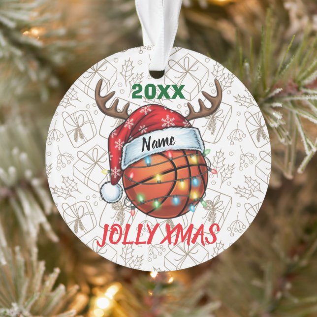 Adorno  Santa Hat Basketball Reindeer Christmas Fun Sport (Árbol)