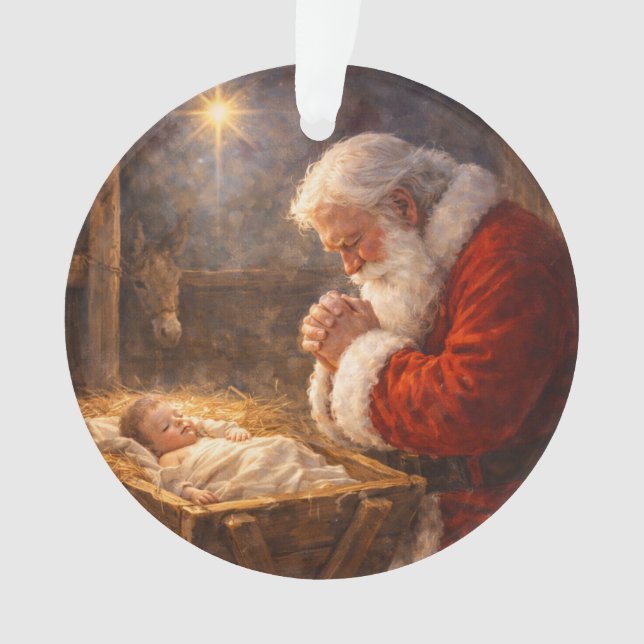 Adorno Santa Kneeling at the Manger Nativity (Anverso)