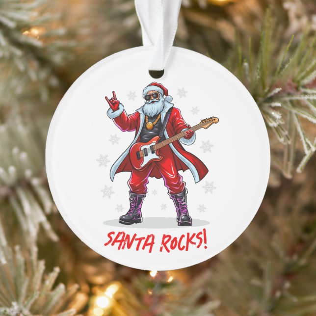 Adorno ¡Santa Rocks! Gracioso Santa Claus tocando la guit (Árbol)