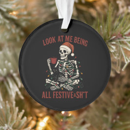 Adorno Santa Skeleton with Cat Holiday Snark