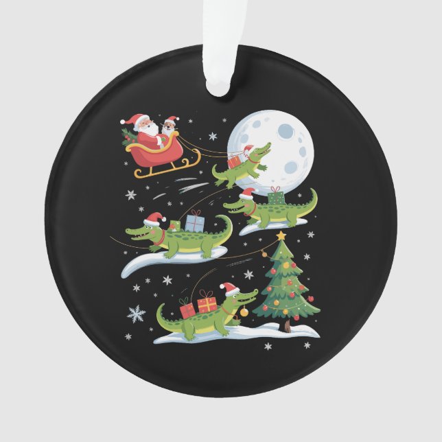 Adorno Santa Sleigh Riding Alligator Christmas Funny Xmas (Anverso)
