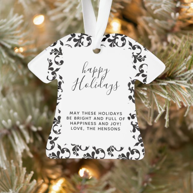 Adorno Script de Felices Fiestas Rococó Blanco y Negro (Árbol)