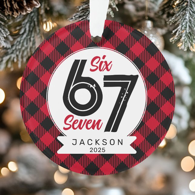 Adorno Seis Siete Meme Navidad Cuadros Rojos y Negros (Six Seven Meme Red and Black Plaid Christmas Ornament)
