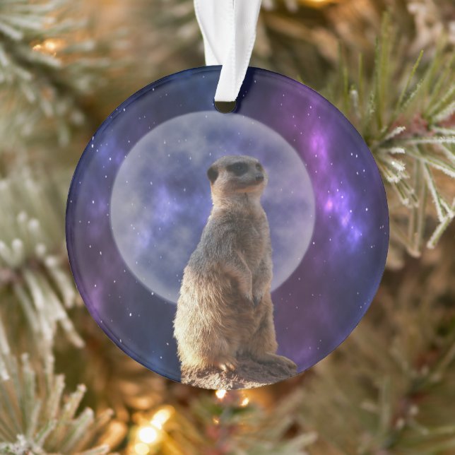 Adorno Sentinel cósmico: Meerkat bajo la luna llena (Árbol)