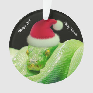 Adorno Serpiente de árbol verde en Santa Hat Feliz Hissma