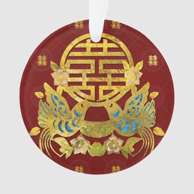 Adorno Símbolo doble de la felicidad del oro con los (Anverso)