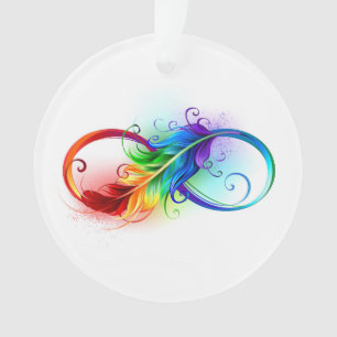 Adorno Símbolo infinito con plumas arcoiris