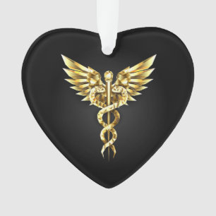 Adorno Símbolo poligonal de oro Caduceus