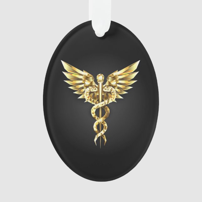 Adorno Símbolo poligonal de oro Caduceus (Anverso)