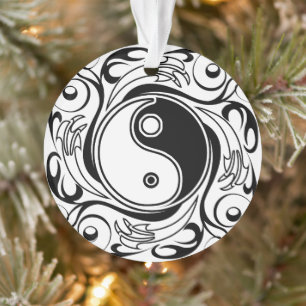 Adorno Símbolo Yin & Yang estilo Tatuaje blanco y negro