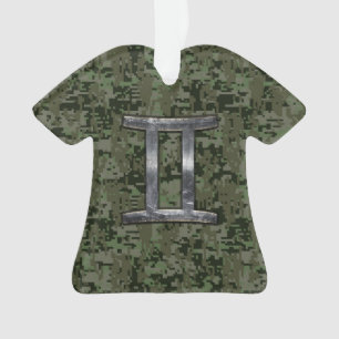 Adorno Símbolo zodiaco gemini sobre el camo digital verde