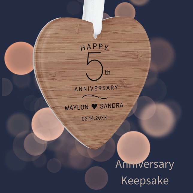 Adorno Simple 5º aniversario de Boda de regalo de madera (Bamboo wood look for 5th wedding anniversary milestone keepsake.)