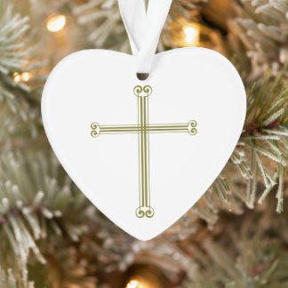 Adorno Simple Cruz de Oro Feliz Navidad Corazón Blanco