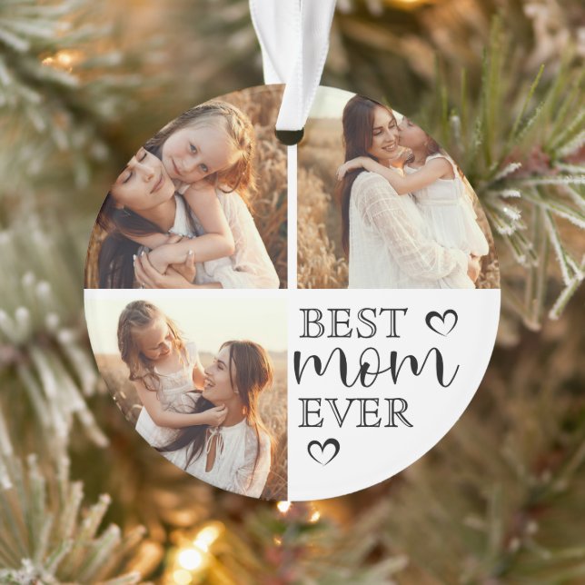 Adorno Simple Elegant Best Mom Ever Cute Photo Collage (Árbol)