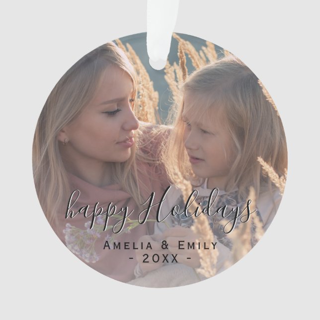 Adorno Simple Happy Holidays Script Full Photo Navidades (Anverso)