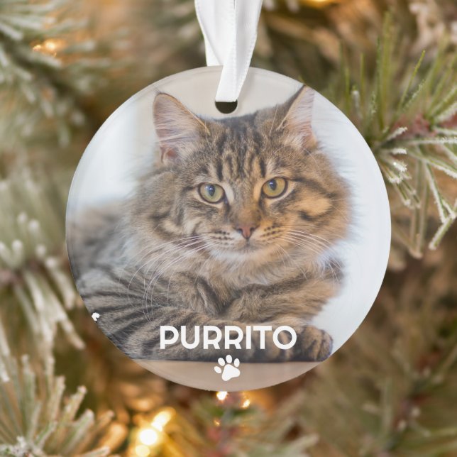 Adorno Simple Un Mascota fotográfico Nombre Paw Print Mem (Árbol)