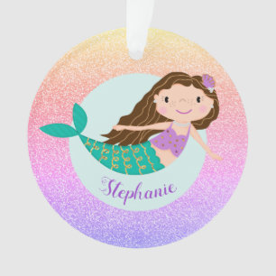 Adorno Sirena Arcoíris Brillo Nombre Personalizado Femeni
