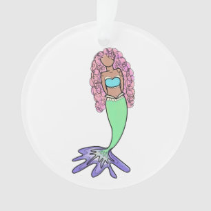 Adorno sirena arcoíris rosa azul morado verde negro rizad