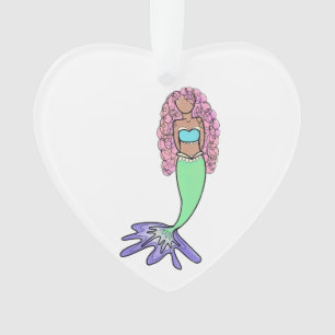 Adorno sirena arcoíris rosa azul morado verde negro rizad