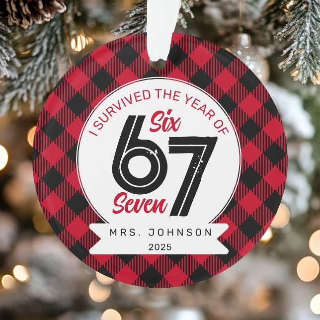 Adorno Six Seven Meme Teacher Plaid Christmas (Six Seven Meme Teacher Plaid Christmas Ornament)