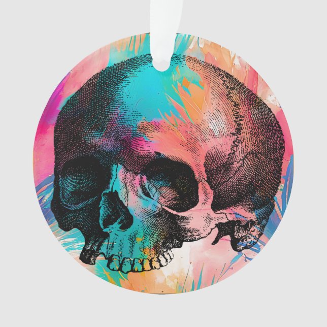 Adorno Skull Sketch Con Fondo De Boho Colorido (Anverso)