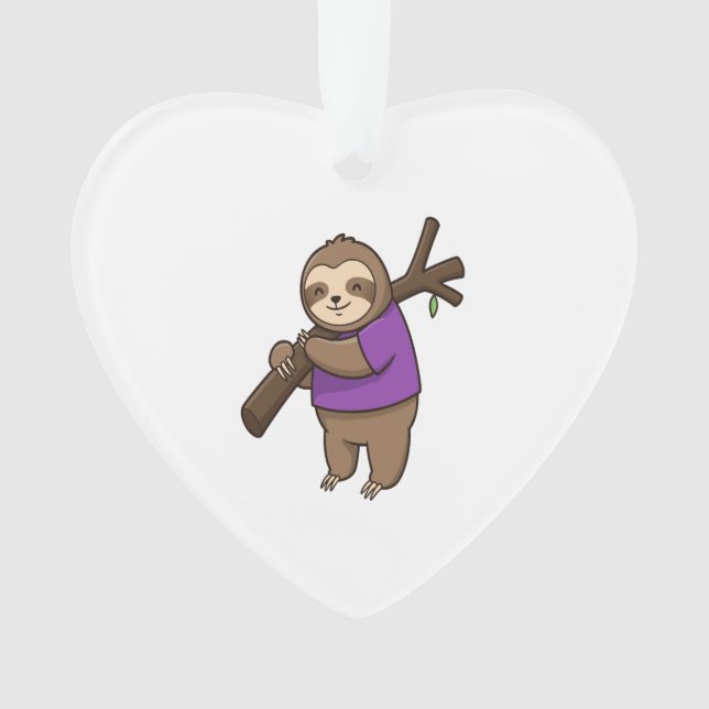 Adorno Sloth Hugging Tree Branch Wearing Purple (Anverso)