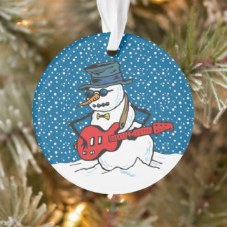 Adorno Snowman toca una guitarra eléctrica