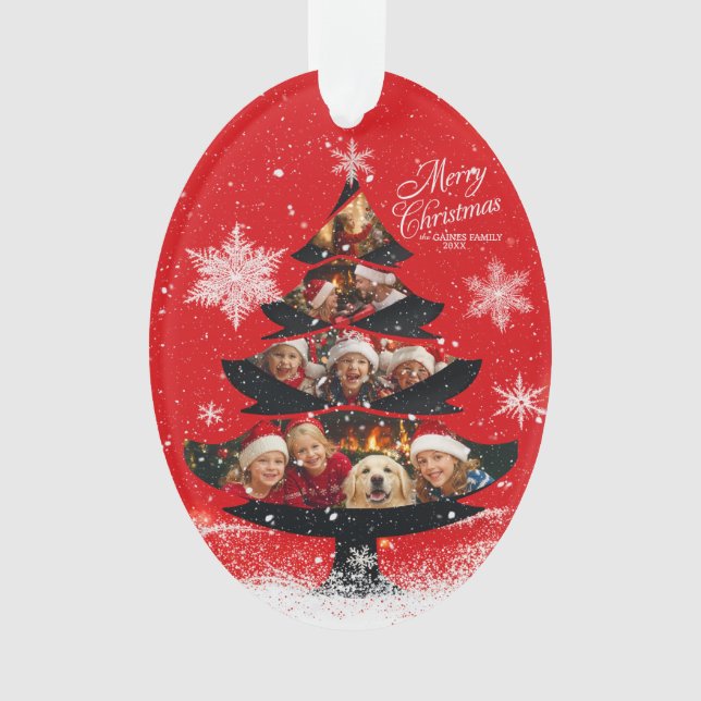 Adorno Snowy Merry Christmas Family Photo Tree (Anverso)