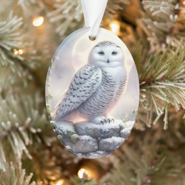 Adorno Snowy Owl in Moonlit Winter Garden (Árbol)