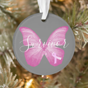 Adorno Sobreviviente de cáncer de mama con mariposa rosa