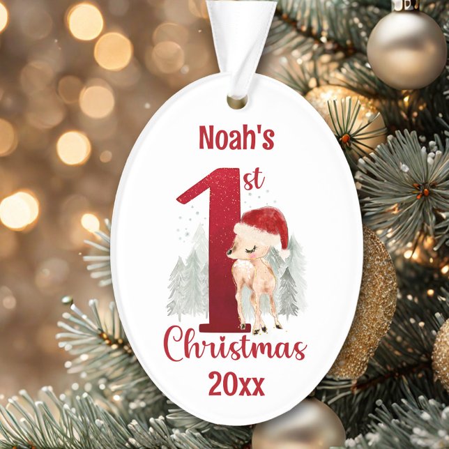 Adorno Sombrero de ciervo lindo Primera Navidad (Cute Deer Santa Hat First Christmas Ornament)