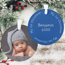Sons First Christmas Photo Blue And Silver Name
