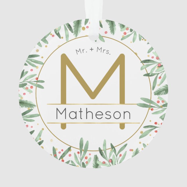 Adorno Sr. + Sra. Nuestro primer Monograma de Navidad (Reverso)