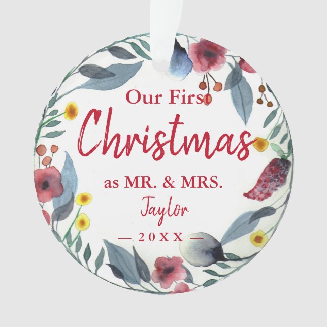 Adorno Sr. y Sra. First Christmas Floral Wreath (Anverso)