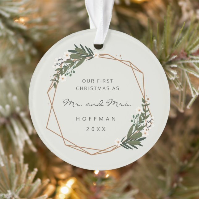 Adorno Sr. y Sra. Geometric Photo Our First Christmas (Árbol)