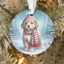 Adorno Striped Scarf Puppy & Candy Cane Glow