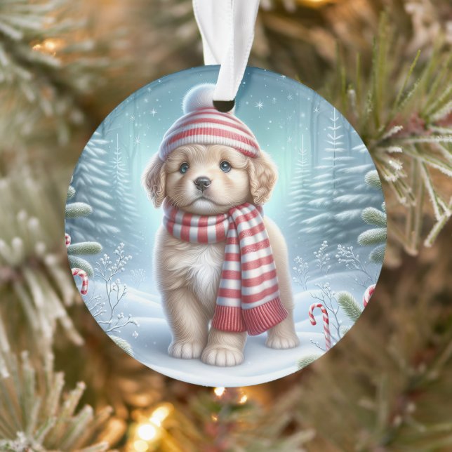 Adorno Striped Scarf Puppy & Candy Cane Glow  (Árbol)