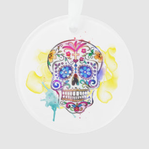 Adorno Sugar Skull acuarela Cruz de España NOMBRE conmemo