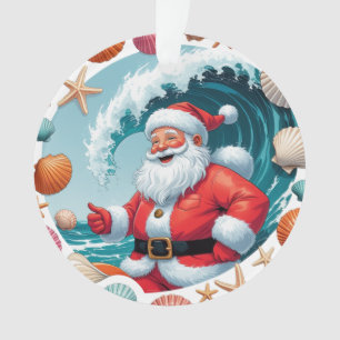Adorno Surfing Santa Seashell Wave Navidades Acrílicos Or