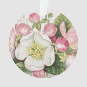 Adorno Tarjeta de Navidad Retro Vintage, Flores de Manzan
