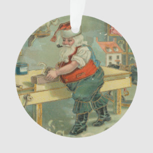 Adorno Tarjeta de Navidad Vintage - Santa en su taller