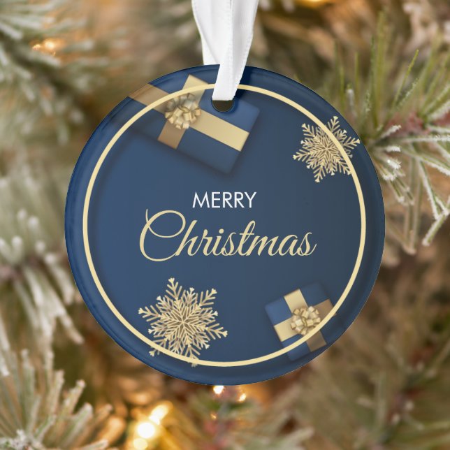 Adorno Tarjeta de Navidades Golden Snowflakes, Feliz Navi (Árbol)